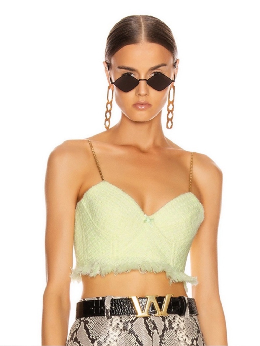 ALEXANDER WANG Tweed Chain Strap Bra Bustier Top - Highlighter - NWT - Size 2